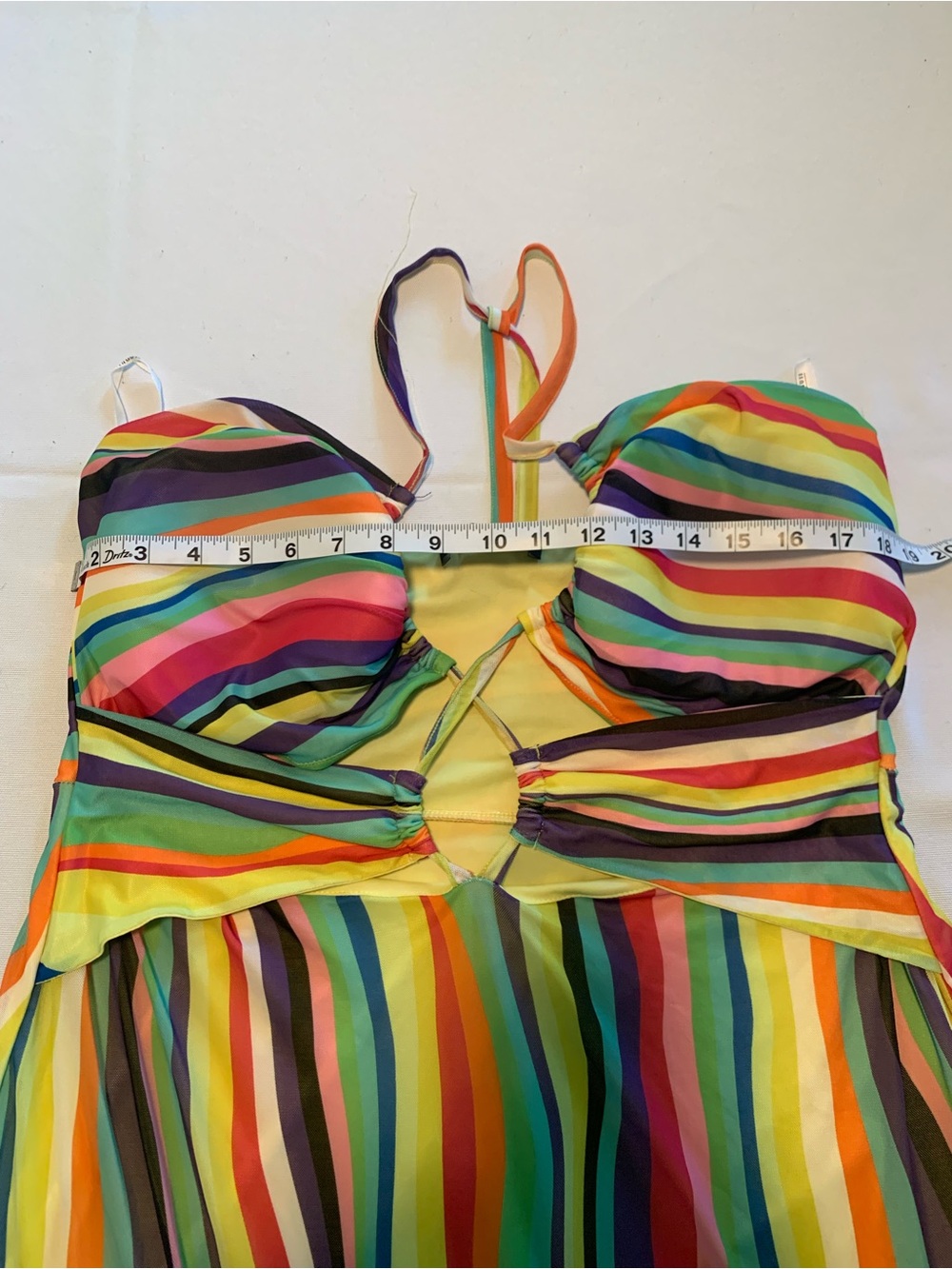 ELOQUII Liquid Rainbow Stripe Halter Cutout Mesh Maxi Dress 16 - Picture 8 of 10